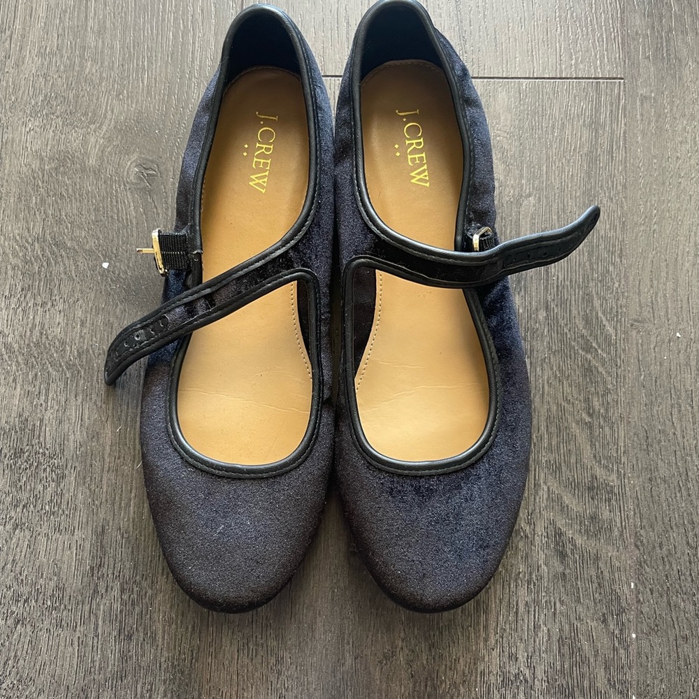 J. Crew Black Velvet Mary Jane Flats